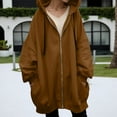 thumbnail image 2 of Wangmeiwg Women's Sweatshirts Women's Jackets - Cozy Zip Up Hooded Long Coat for Casual Streetwear in Cold Weather and Fall Activities Coffee XL, 2 of 6