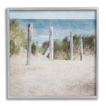 Stupell Industries Beach Fence Landscape Nature Painting Gray Framed Art Print Wall Art, 12 x 12