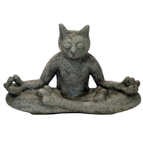 Solid Rock Stoneworks Concrete Meditating Cat - 9" Tall - Pre Aged