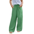 thumbnail image 6 of ZACPNCV Teen Girls Preppy Cotton Linen Pants Summer Loose Fit Elastic Waist Solid Lounge Long Trousers Green 9-10 Years, 6 of 7
