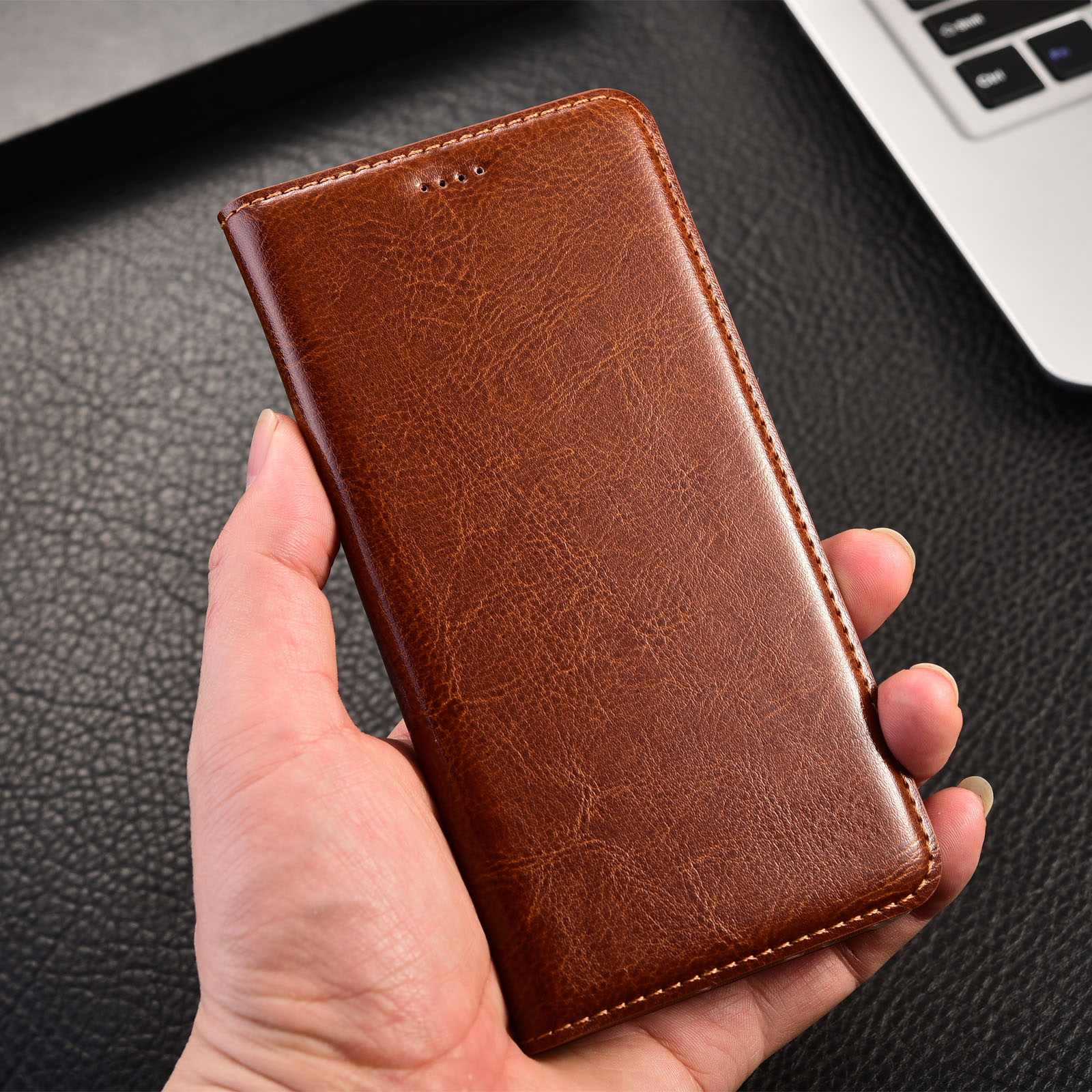 Real Genuine Leather for Crazy Horse Pattern for iPhone 17 Pro Max Case Flip Case Protective Cover with Card Slots Shockproof Business with Full Body Screen Camera