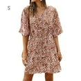 thumbnail image 1 of Robe pour Femme à Col en V, Robe d'Été, Vêtements pour Fille, Robe à Manches Courtes à Imprimé Floral, Orange, P, 1 of 6