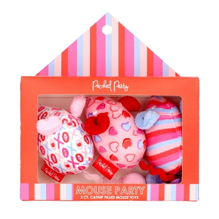 Packed Party Valentine's Day Mouse Party Plush Cat Toy, 3pk, Catnip
