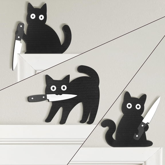 SONGAU Funny Black Cat Wall Decor, 3PCS Wooden Black Cat Decorations, Unique for Cats Lovers, Holiday Home Décor, Gifts for Women, Stocking Stuffers