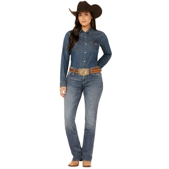 Shyanne Women's Shay Mid Rise Bootcut Performance Stretch Denim Jeans Medium Wash 29W x 34L