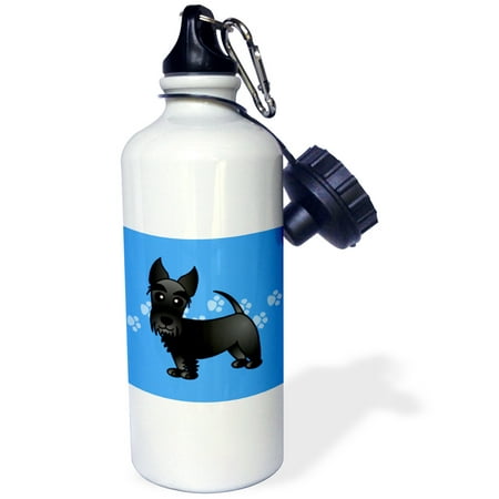 

3dRose Cute Black Scottie - Cartoon Dog - Blue with Pawprints - Water Bottle 21-ounce