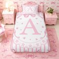 thumbnail image 4 of Meiyoeat Watercolor Letter A Print Twin Sheets 3pcs, Cute Stripes Bow Pattern Bedding, Pink White, 4 of 6