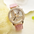 thumbnail image 2 of Ruanlalo Round Butterfly Rhinestone Faux Leather Band Analog Women Quartz Wristwatch Purple, 2 of 6