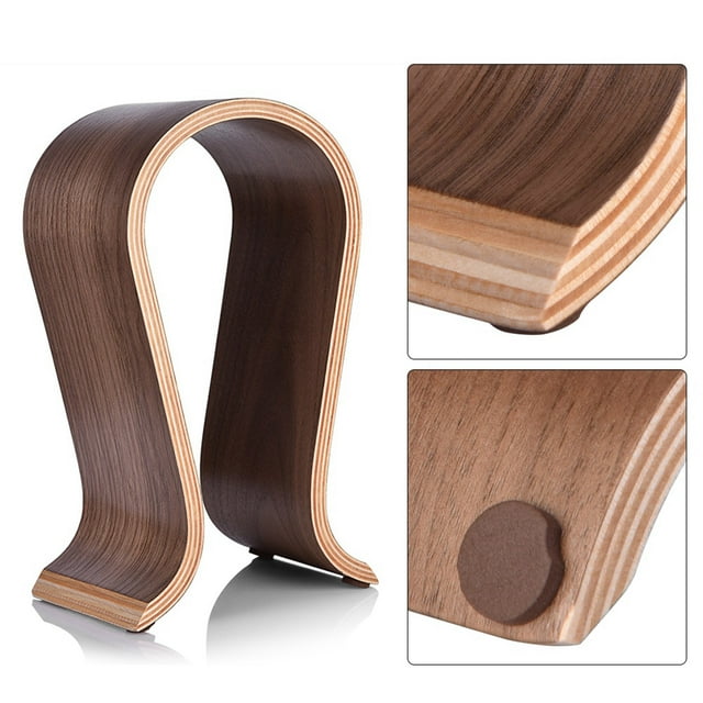 Headphone Holder,U Shape Wood Headphones Stand Walnut Headset Hanger Desk Display Shelf Rack For Shop, Home, Office