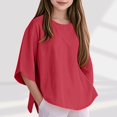 thumbnail image 3 of JTSRKL Girls 3/4 Sleeve Linen Shirts Lightweight Soft Cotton Summer Crewneck T-Shirts Kids Tops Trendy Oversized Solid Color Tunic Tees Blouse Red 7-8 Years, 3 of 7