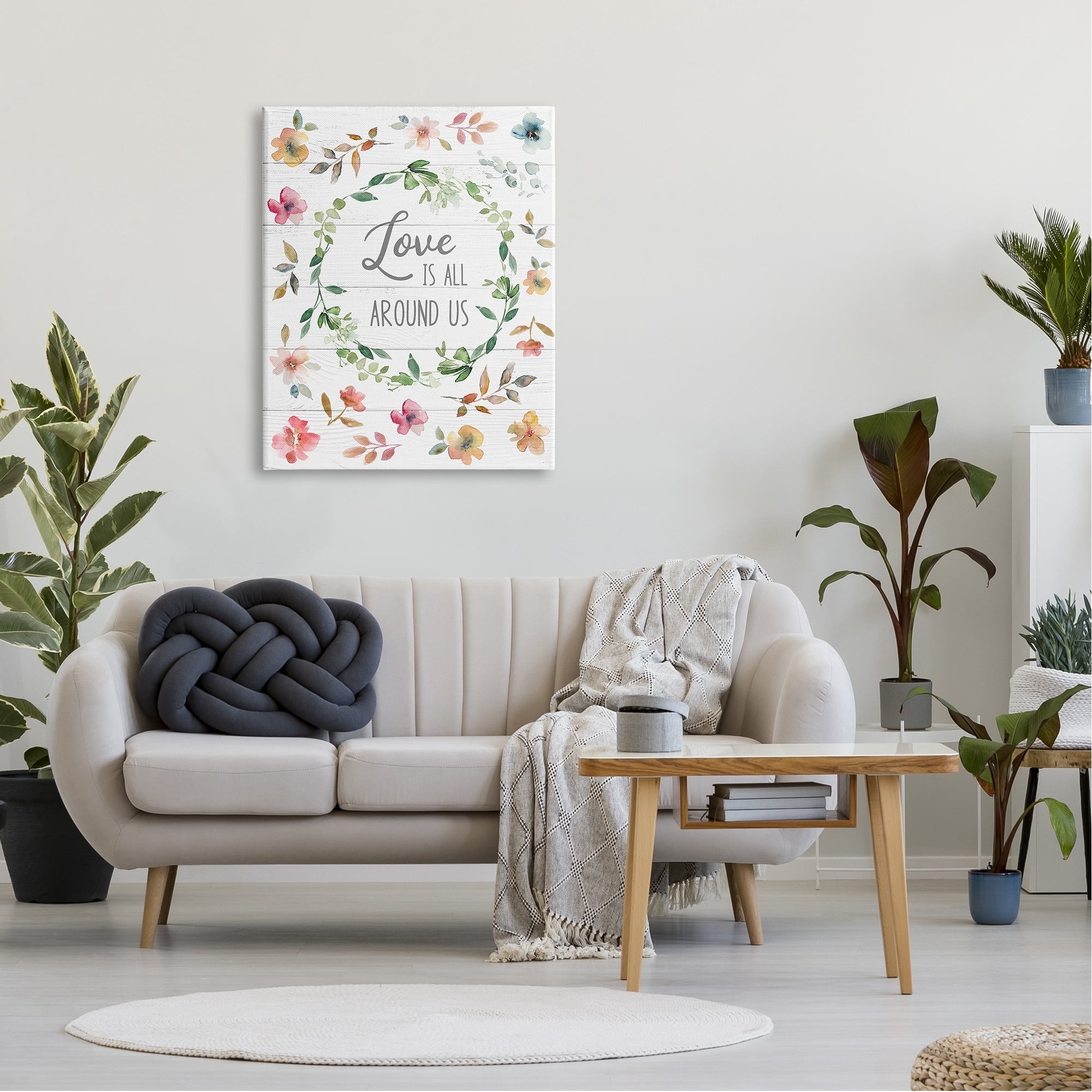 Stupell Industries Love is Around Us Motivational Spring Phrase Watercolor Flowers Modern Painting Gallery-Wrapped Canvas Print Wall Art, 30 x 40, Design by Carol Robinson
