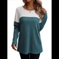 thumbnail image 2 of Camisetas de Punto Gofre para Mujer, Camisetas de Larga con Bloques de Color y Detalle de Botones, Túnicas Verde Pavo Real XL, 2 of 10