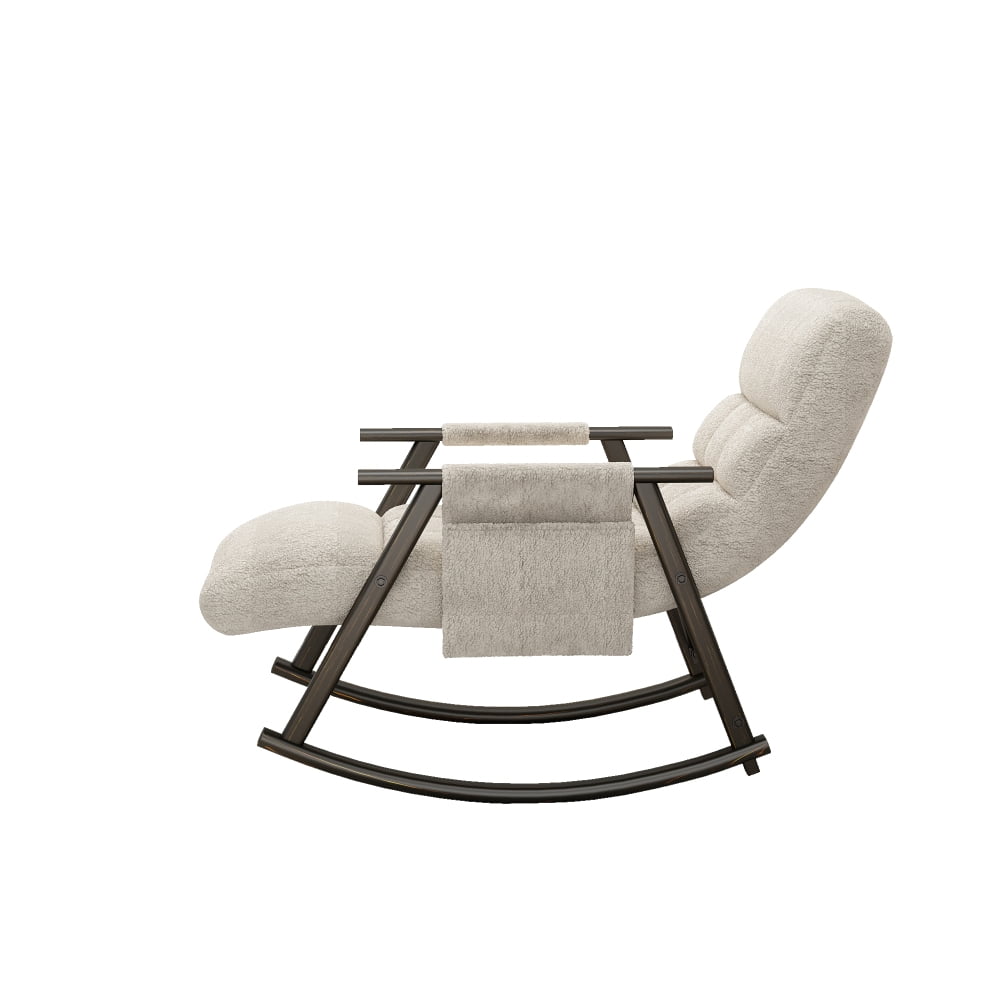 LUCKHAO Modern Velvet/Teddy Living Room Adjustable High Back and Foot Rest Rocking Chair,White