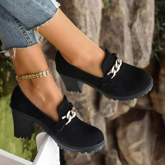 Women's Dress Shoes Mary Janes Comfortable Low Block Heels Pumps Round Closed Toe Chunky Ankle Strap Shoes for Work Flight Black 9