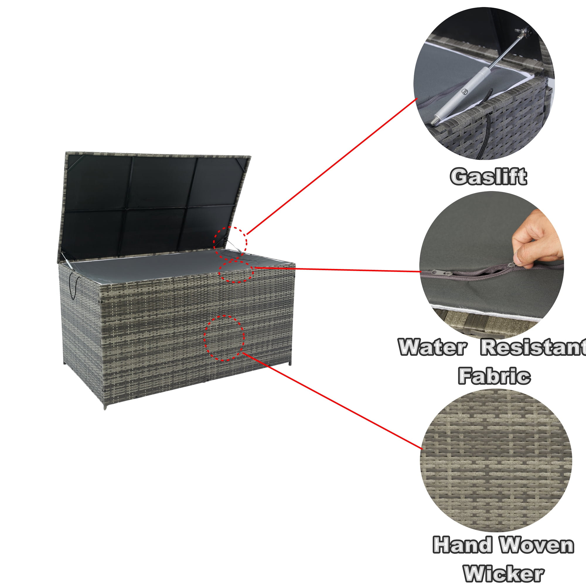 Aimee Lii Outdoor Storage Box, 200 Gallon Wicker Patio Deck Boxes with Lid, Outdoor Toy Storage for Kids, Gray