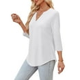 thumbnail image 5 of Ronuti 3/4 Length Sleeve Womens Tops V Neck Tunic Shirts Loose Curved Hem Blouses Dressy Casual M-3XL, 5 of 9
