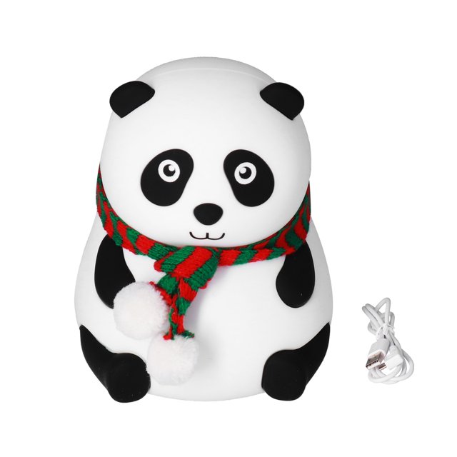 Luz nocturna con forma de Panda, lámpara de silicona con carga USB que cambia de 7 colores para dormitorio, habitación de niños, patrón de ojos grandes