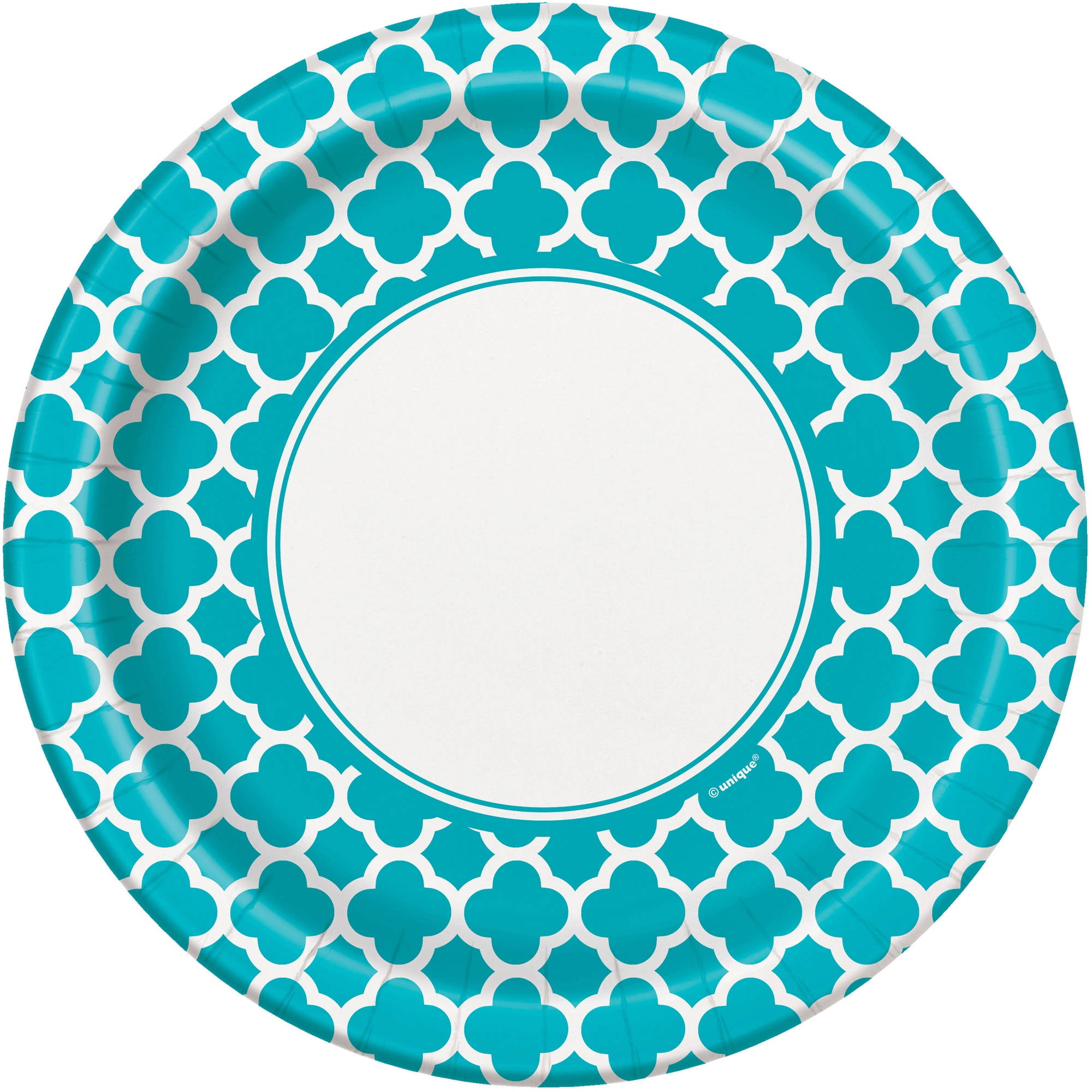 9" Quatrefoil Paper Dinner Plates, Teal, 8ct