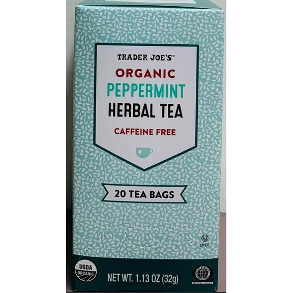 Trader Joe's Organic Peppermint Herbal Tea Natural Caffeine-Free (20 Tea Bags)