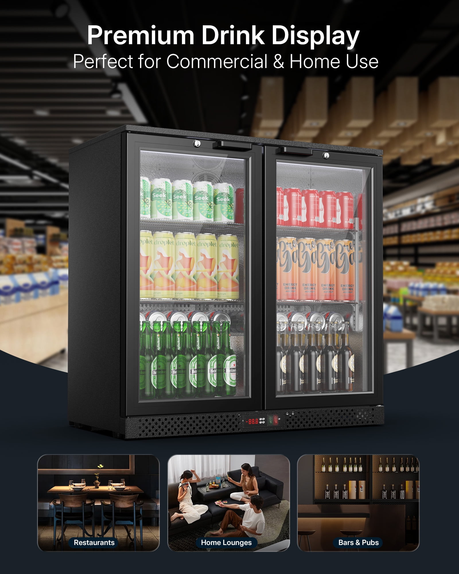 Upstreman 7.3 Cu.Ft Wine and Beverage Refrigerator, Dual Zone Wine Cooler Beverage Fridge 2 Glass Door Commercial Refrigerator, 70 Bottles and 216 Cans, BB73