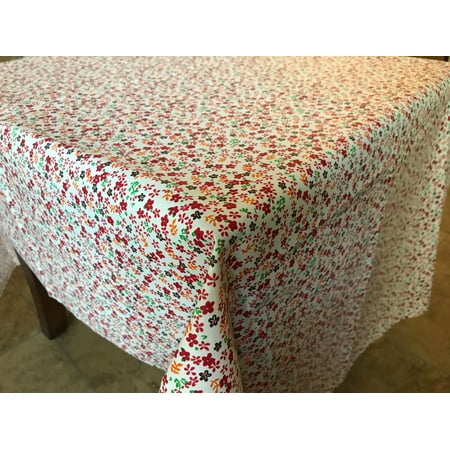

Cotton Tablecloth Floral Print Small Flowers Allover Red on White