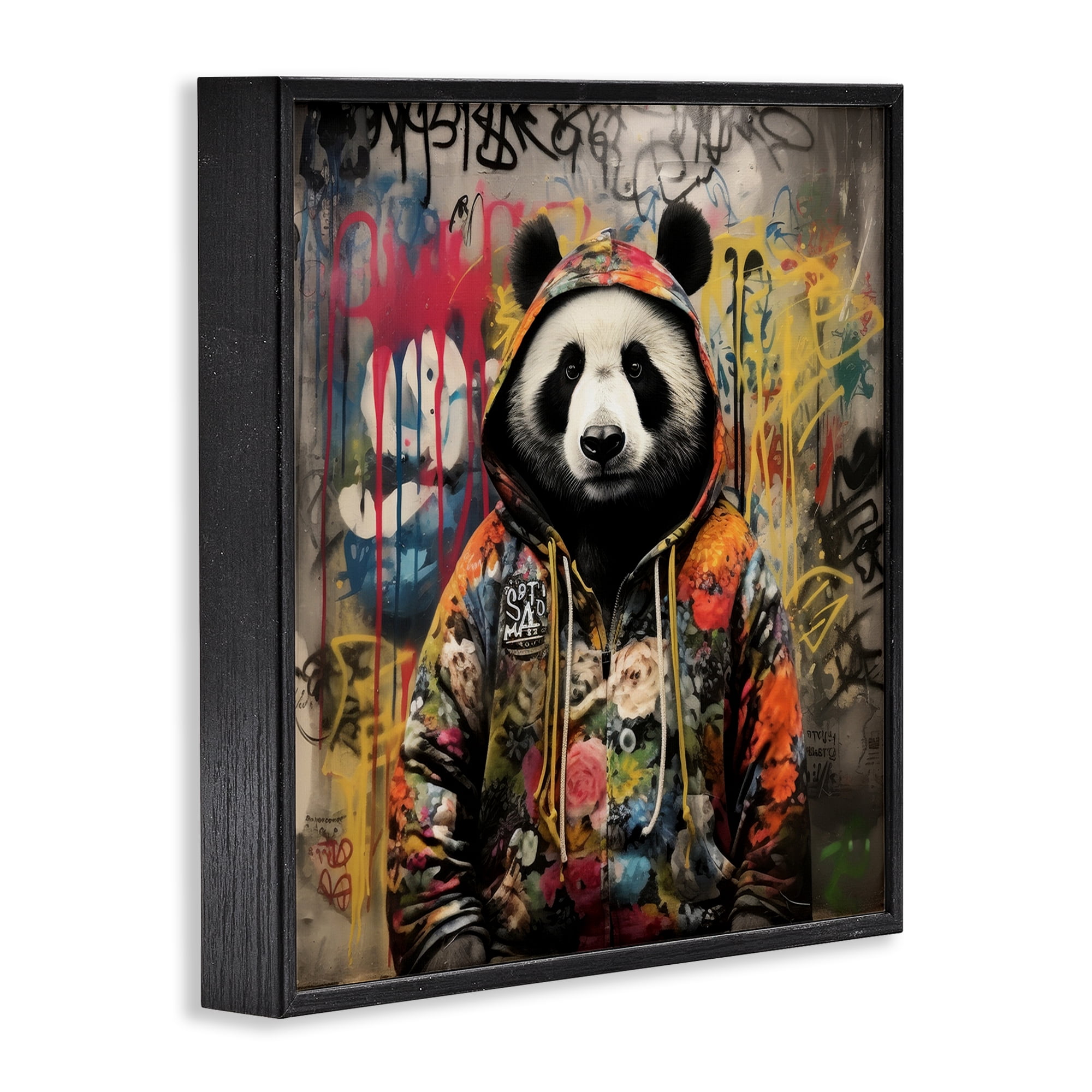 Stupell Industries Urban Graffiti Panda Animals & Insects Painting Black Framed Art Print Wall Art, 12 x 12