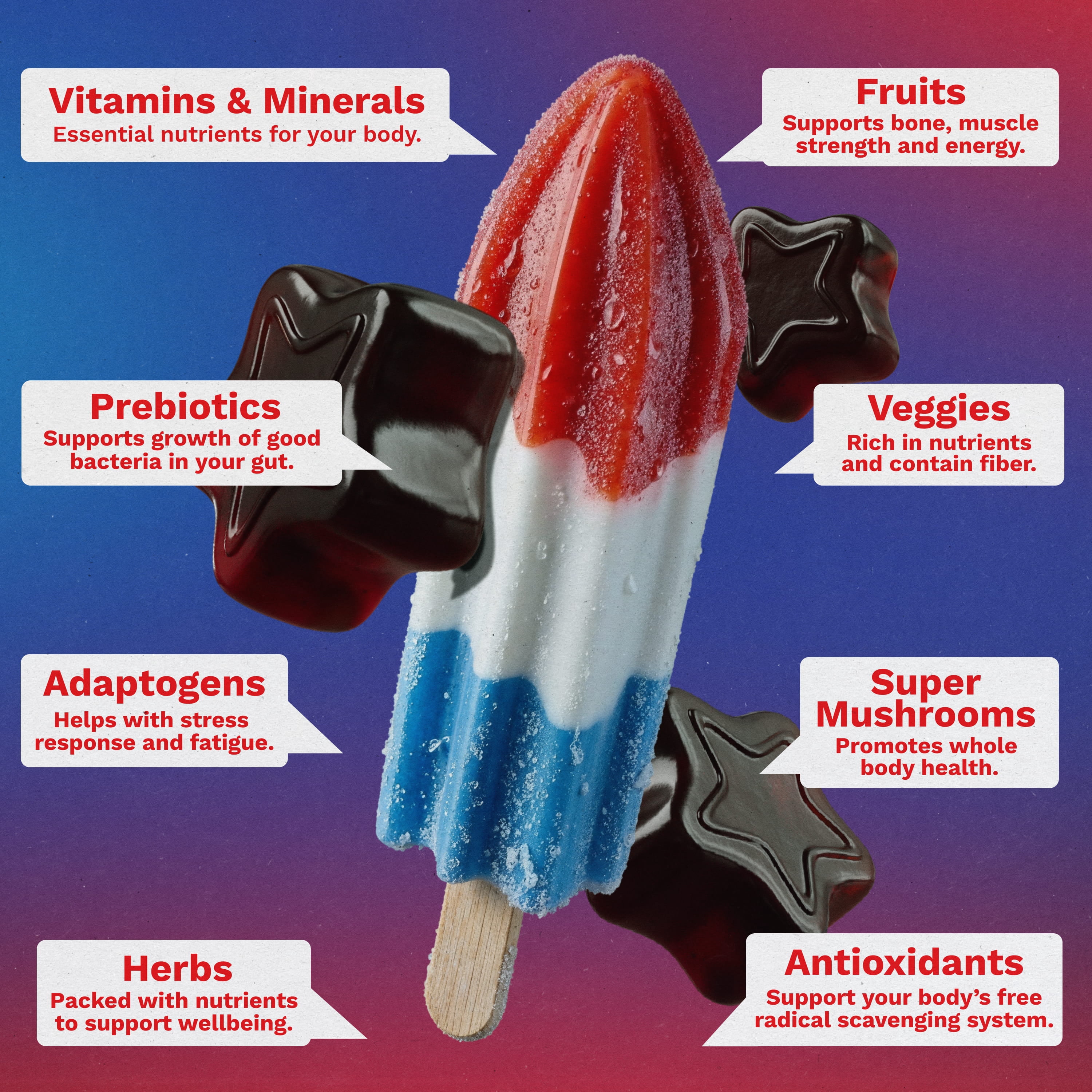 Gruns Firecracker Popsicle Sugar Free Superfoods Greens Gummies - 12 Servings