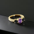thumbnail image 3 of Gem Stone King 2.25 Ct Oval Purple Amethyst Black Sapphire 18K Yellow Gold Plated Silver Moissanite Ring (Size 7), 3 of 4
