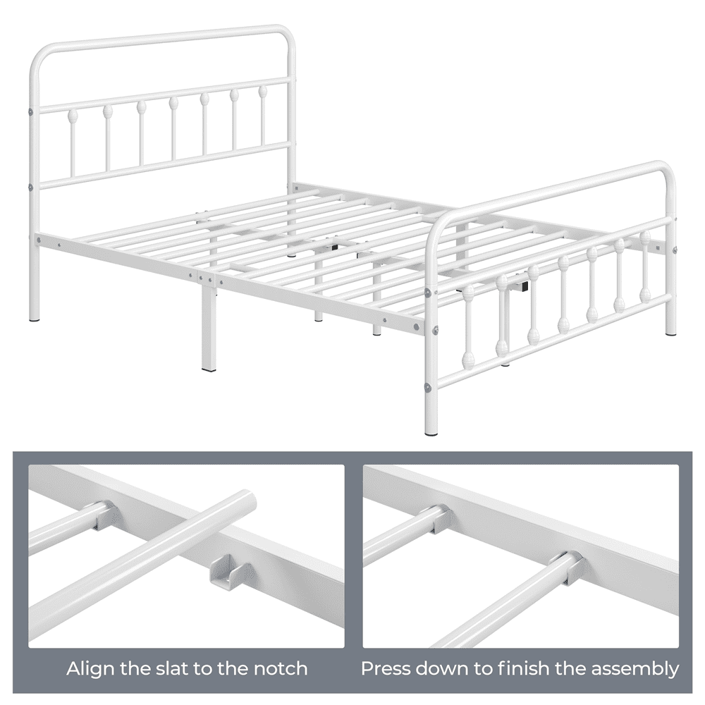 Alden Design Metal Platform Full Bed with High Headboard, All Ages, White