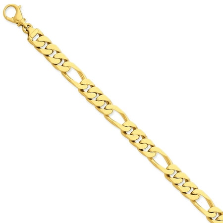 Mens Gold Figaro Bracelet - 14k Yellow Gold 8in 9.2mm Hand Polished Figaro Mens Link Bracelet