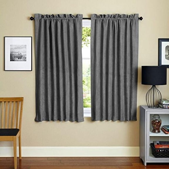 Blazing Needles Microsuede Chenille Drapery Panel (Set of 2), 63" by 52", Steel Grey