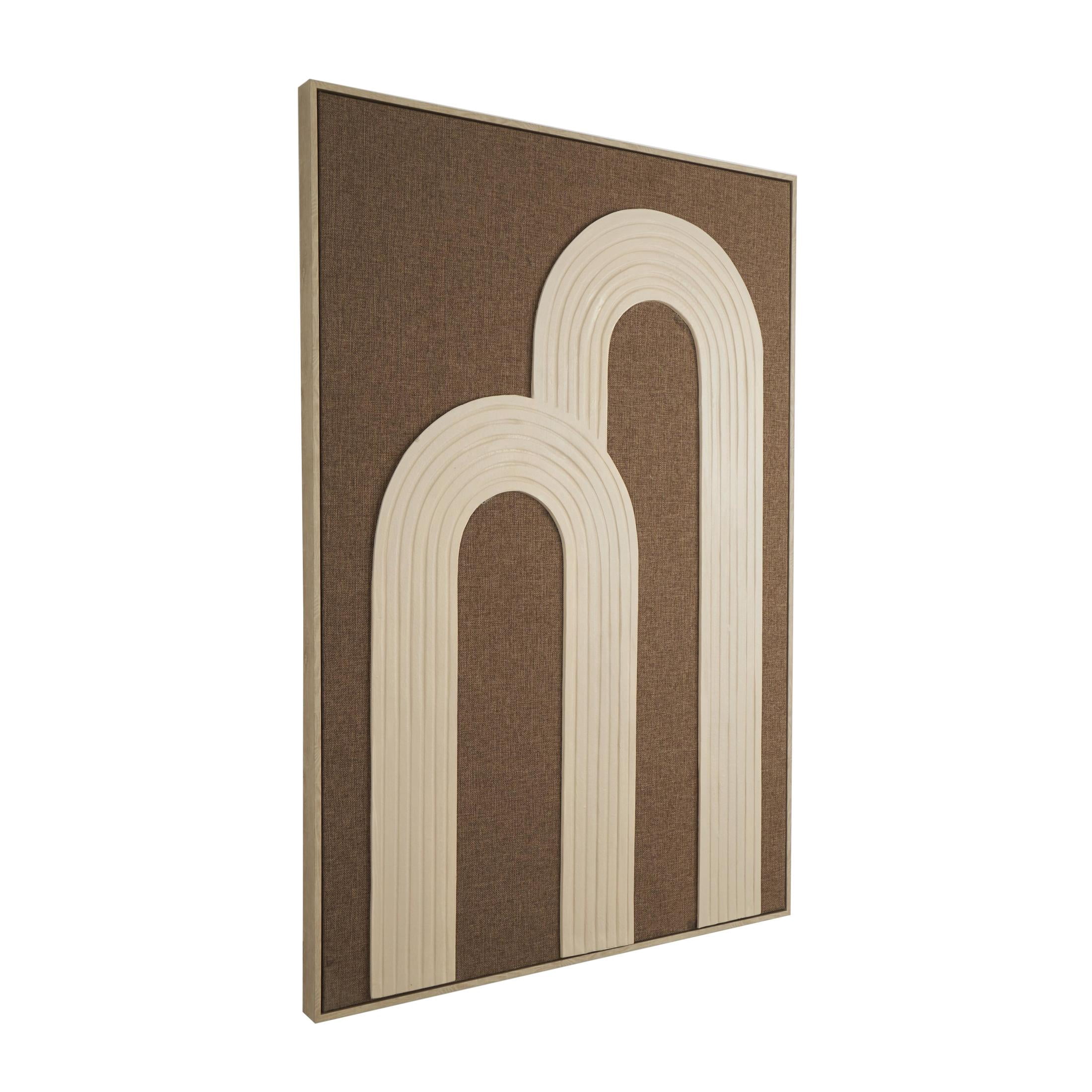 33" x 49" Abstract Framed Wall Art with Overlapping Tan Ribbed Arches, by DecMode