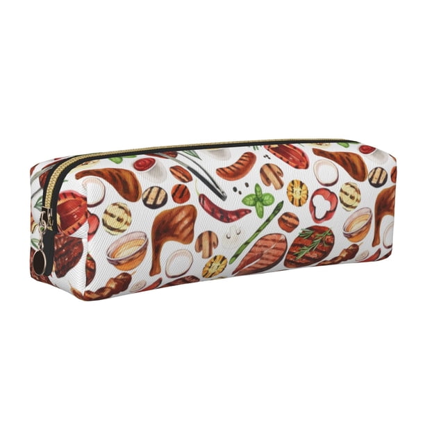 Easygdp Cooking Bbq para Estuche de Lápices de Cuero, Estuche de Papelería de Cuero, Estuche de Gran Capacidad con Cremallera