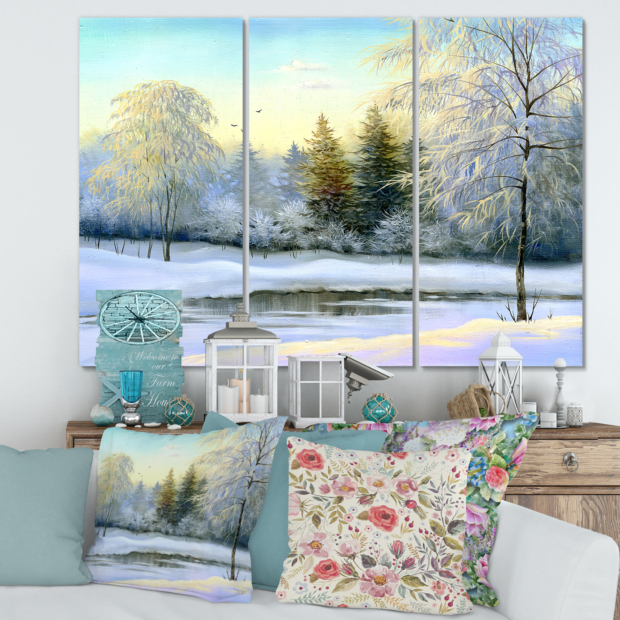 Designart ' Green Trees In Beautiful Winter Snow Landscape ' Traditional Canvas Wall Art Print