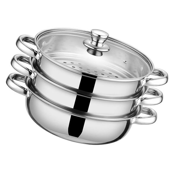304 Stainless Steel 3 Layer Steamer Pot With Glass Lid Multipurpose Cooking Gadget For Vegetables Seafood Pastas