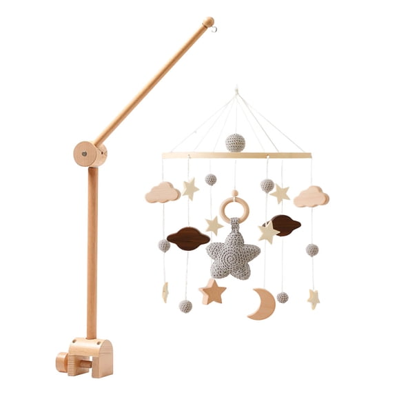 Full Sky Star Crib Bell with Felt Balls – Handmade Wooden Baby Mobile for Neutral Nursery, Boys & Girls