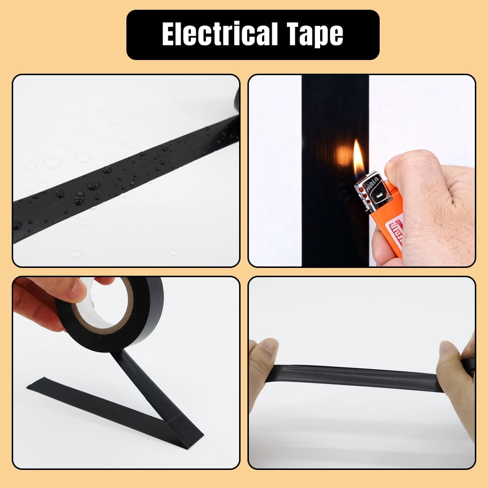 100 Black Electrical Tape, 3/4 in x 66 ft, Waterproof Vinyl Electric Tape, High Temperature  Insulation Tape for Home Outdoor Wire Repair, Electrical Protection, Automotive and Industrial Use