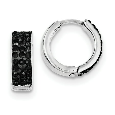 Crystal Hinge - 925 Sterling Silver Black Preciosa Crystal Small Hinged Hoop (15x15mm) Earrings