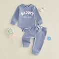 thumbnail image 2 of Baby Boy Fall Clothes Daddy's Boy Long Sleeve Romper and Pants Set | Waffle Knit, Striped, Embroidered, Baby Shower Present, Coming Home Outfit, First Birthday, 2 of 5
