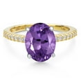thumbnail image 3 of Gem Stone King 14K Two Tone Gold Purple Amethyst and Lab Grown Diamond Engagement Ring for Women | 3.36 Cttw | Oval 11X9MM | Gemstone February Birthstone | Size 7, 3 of 6