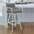 thumbnail image 1 of 42 H x 20.5 W x 21.5 D 30 in. Dylan Bar Height Barstool in Brushed Stainless Steel & Vintage Grey Faux Leather, 1 of 1