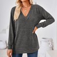 thumbnail image 4 of Baqcunre Long Sleeve Shirts For Women Ladies V Neck Long Sleeve Solid Color T Shirt Fashion Loose Tops Womens T Shirts Workout Tops For Women Grey S, 4 of 9