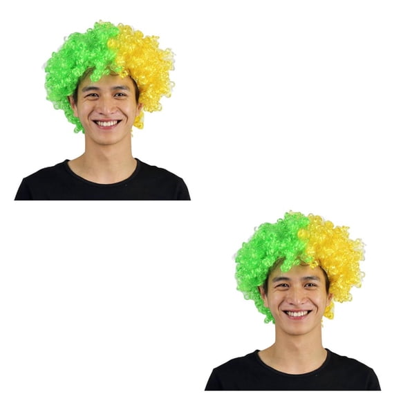 Vogacara Peluca de payaso, pelo rizado para fiesta de Navidad, pelo sintético, multiusos, para fiestas, accesorios para la cabeza, disfraz Brasil Tamaño libre 2piezas