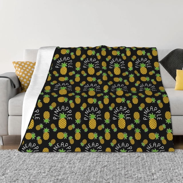 Balery Pineapple Manta de Franela con Dibujo, Lujo Ultra Suave y Cálido, Antipelusa y Resistente a las Arrugas para Cama, Sofá, Camping -40"x30"