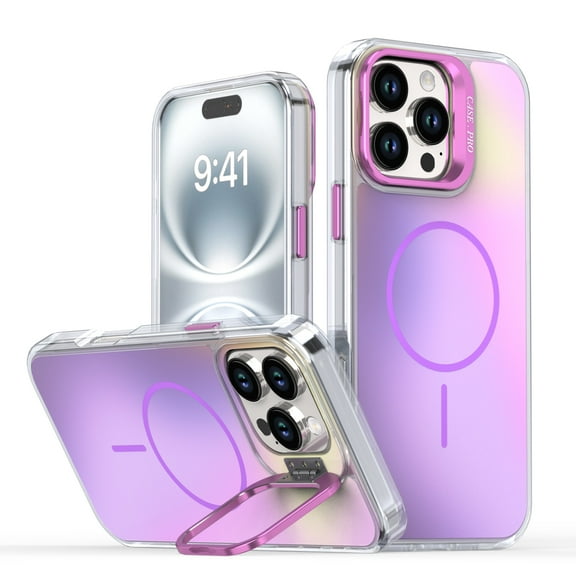 Allytechgroup iPhone 16 Pro Max Case with Kickstand,Compatible with MagSafe Wireless Charging Military-Grade Drop Protection, Aluminum Buttons, Anti-Yellowing Shockproof Cover, Purple