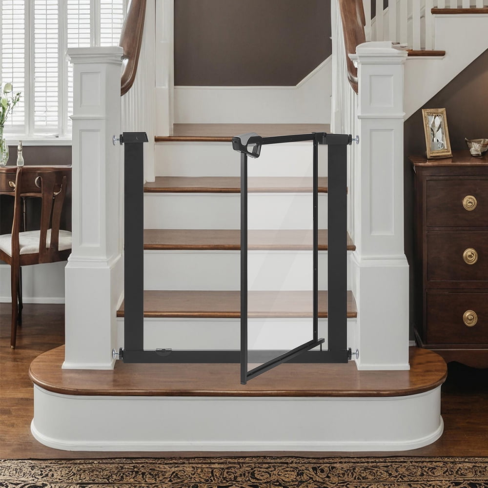 unipaws Clear Dog Gate for Doorway Stairs, One-Hand Opening Pet Gate, 29"-43" Pressure Mounted, Indoor/Outdoor Use, Black
