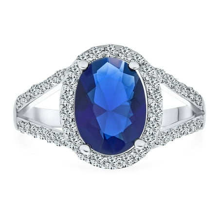Bling Jewelry Womens 10CT Solitaire Sapphire Blue Oval Halo CZ Cubic Zirconia Cocktail Ring Split Band Bling Jewelry Womens 10CT Solitaire Sapphire Blue Oval Halo CZ Cubic Zirconia Cocktail Ring Split Band