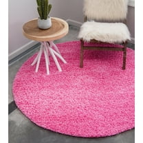 Rugs.com Solid Shag Collection Rug – 6 Ft Round Taffy Pink Shag Rug Perfect For Kitchens, Dining Rooms