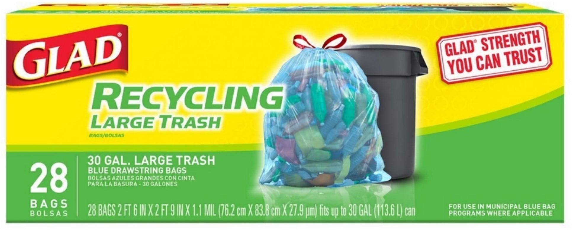 2 Pack Glad Recycling Large Drawstring Blue Trash Bags 28 ea