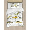 thumbnail image 3 of Fishing Queen Size Duvet Cover Set, Fishing Tackle Bait for Spearing Trapping Catching Aquatic Animals Molluscs Design, Decorative 3 Piece Bedding Set with 2 Pillow Shams, Multicolor, by Ambesonne, 3 of 3